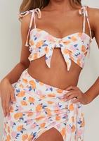 Lola Floral Printed Tie Front Strappy Crop Top