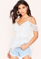 Lola White Mesh Layered Ruffle Top