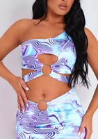Lucie Purple Blue Printed Ring One Shoulder Crop Top