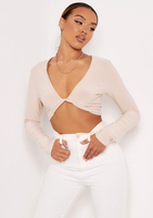 Luna Champagne Slinky Twist Front Long Sleeve Crop Top