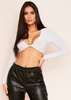 Luna Grey Slinky Twist Front Long Sleeve Crop Top