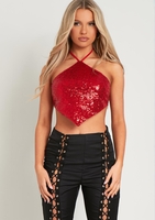 Luna Red Sequin Halter Neck Tie Top