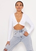 Luna White Slinky Twist Front Long Sleeve Crop Top