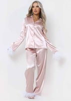 Lydia Blush Feather Hem Satin Pyjama Set