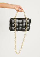 Mabel Black Woven Chain Detail Shoulder Bag