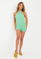 Maci Green Jacquard Knit Tie Neck Playsuit