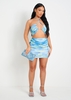 Maia Blue Print Mesh With Under Layer Knot Front Skirt