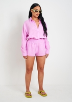Maleah Lilac Linen Sheered Waist Shorts