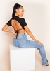 Mandy Black Tie Back Cropped Ribbed T-Shirt