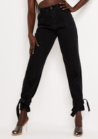 Margot Black Wash Denim Tie Ankle Mom Jeans