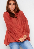 Maria Rust Oversized Puff Sleeve Top