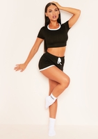 Mariah Black Contrast White Edge Crop Top
