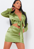 Marianna Green Satin Tie Front Cropped Shirt Co-Ord