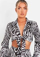 Marianna Zebra Satin Tie Front Cropped Shirt Co-Ord