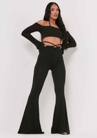 Marie Black Tie Waist Detail Flared Trousers