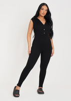 Marli Black Knitted Button Front Sleeveless Jumpsuit