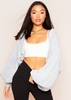 Mary Grey Balloon Sleeve Cropped Knitted Cardigan