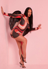 Maryse Red Printed Slinky Cut Out Long Sleeve Mini Dress