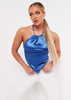 Maya Blue Satin Halterneck Pointed Crop Top