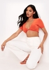 Maya Orange Slinky Twist Front Crop Top