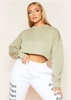 Melanie Olive Green Raw Hem Crew Neck Cropped Sweater