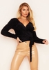 Meri Black Fluffy Thick Knit Tie Waist Cardigan