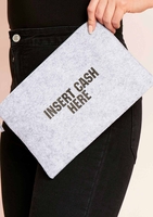 Mia Grey Slogan Insert Cash Here Clutch Bag