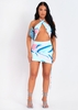 Mila Blue Halter Neck Cross Over Side Ruched Mini Dress
