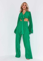 Mila Green Plisse High Waisted Trouser
