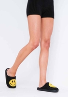 Milly Black Slippers with Yellow Smiley Face