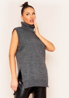 Milly Charcoal Soft Knit Roll Neck Vest Top