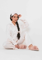 Mimi Cream Leopard Jacquard Print 4 Piece Printed Pyjama Set