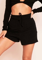 Mira Black Mix & Match Ribbed Tie Front Shorts