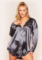 Mira Charcoal Satin Oversized Shirt Dress