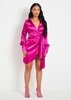 Mira Pink Satin Tie Waist Wrap Plunge Mini Dress
