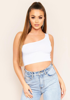 Mira White Basic One Shoulder Crop Top
