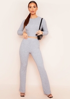 Miranda Light Grey Flare Brushed Ribbed Trousers