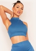 Molli Teal Blue Thick Bandage Rib Extreme Racer Crop Top