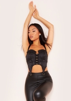 Mya Black Corset Curved Hem Ring Top