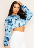 Namid Blue Tie Dye Drawstring Cropped Sweatshirt