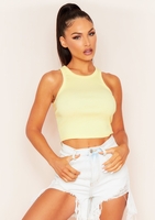 Naomi Lemon Yellow Ribbed Racer Crop Top