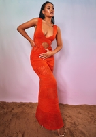 Naomi Orange Crochet Cut Out Maxi Dress