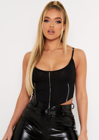 Natalya Black Rib Contrast Stitch Corset Top