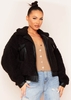 Natasha Black Borg Faux Leather Contrast Jacket