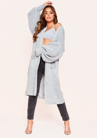 Nathalie Grey Balloon Sleeve Knitted Cardigan