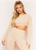 Nayla Nude Ribbed Crew Neck Long Sleeve Crop Top