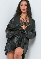 Neelam Black Satin Tie Waist Dressing Gown