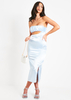 Nevaeh Light Blue Ruche Bust Cut Out Midi Dress