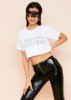 Nicholina White Ghoul Sisters Slogan Cropped Oversized T-Shirt
