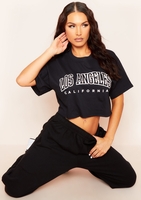 Nicole Black Los Angeles Slogan Oversized Cropped Top